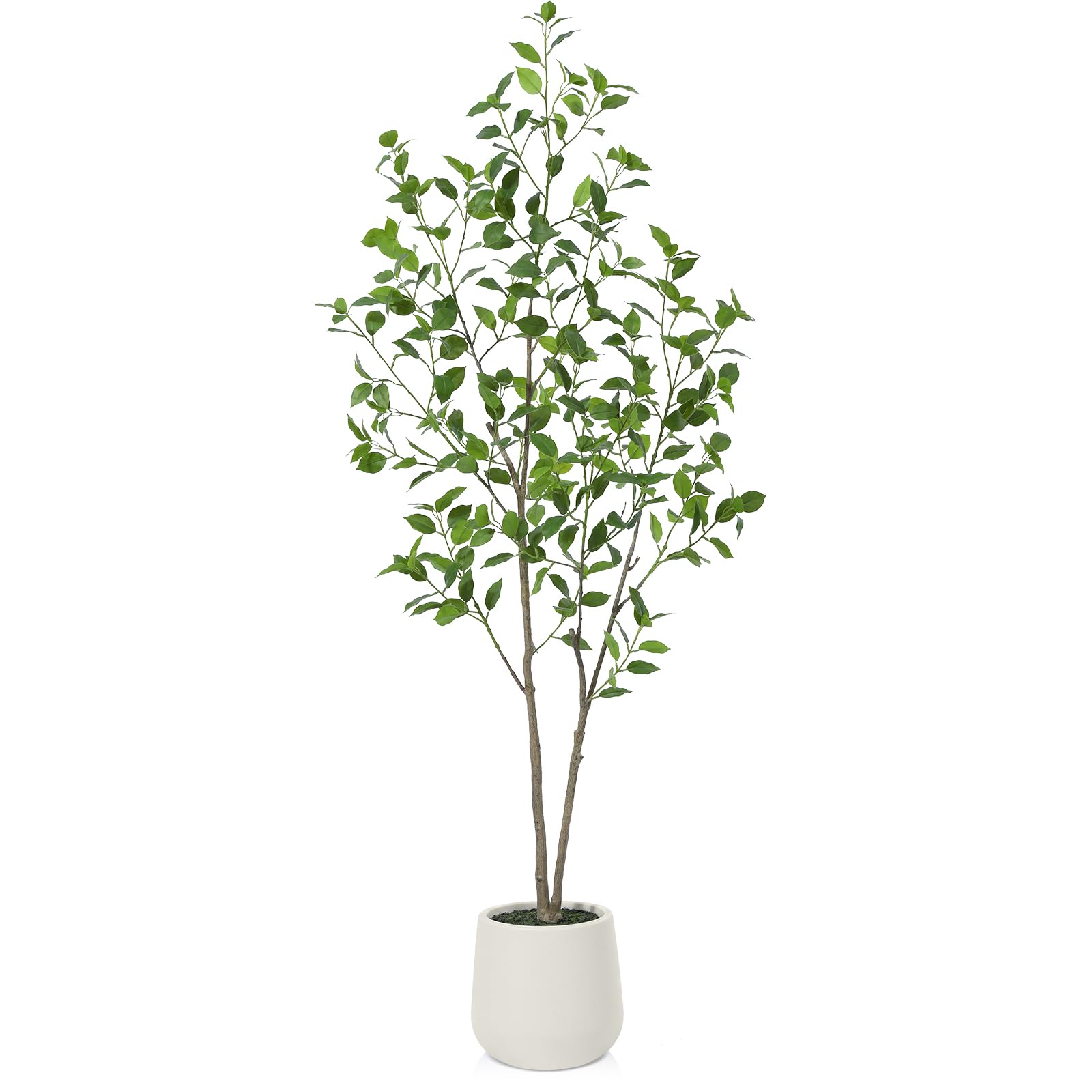 Kazeila Artificial Plants Large 150 cm Artificial Ficus Plants, Plastic Plants with White Pot for Home Living Room Bedroom Office Decoration (1 Pack)