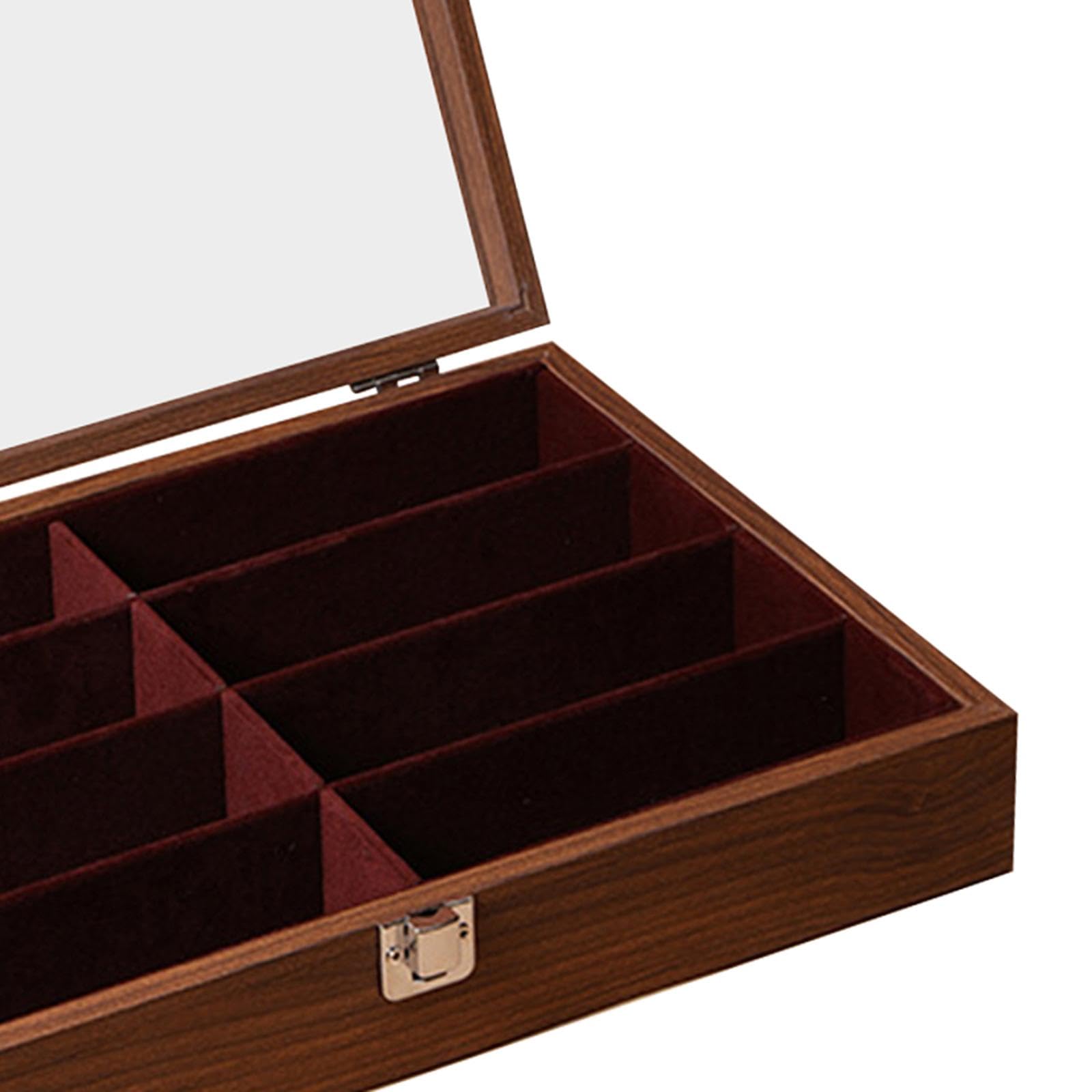 Brille Aufbewahrung Tablett aus Holz mit 8 Fächern Brillenbox Sonnenbrillenhalter Schmuckständer Samt Innenfutter für Zuhause Geschäft Schminktisch
