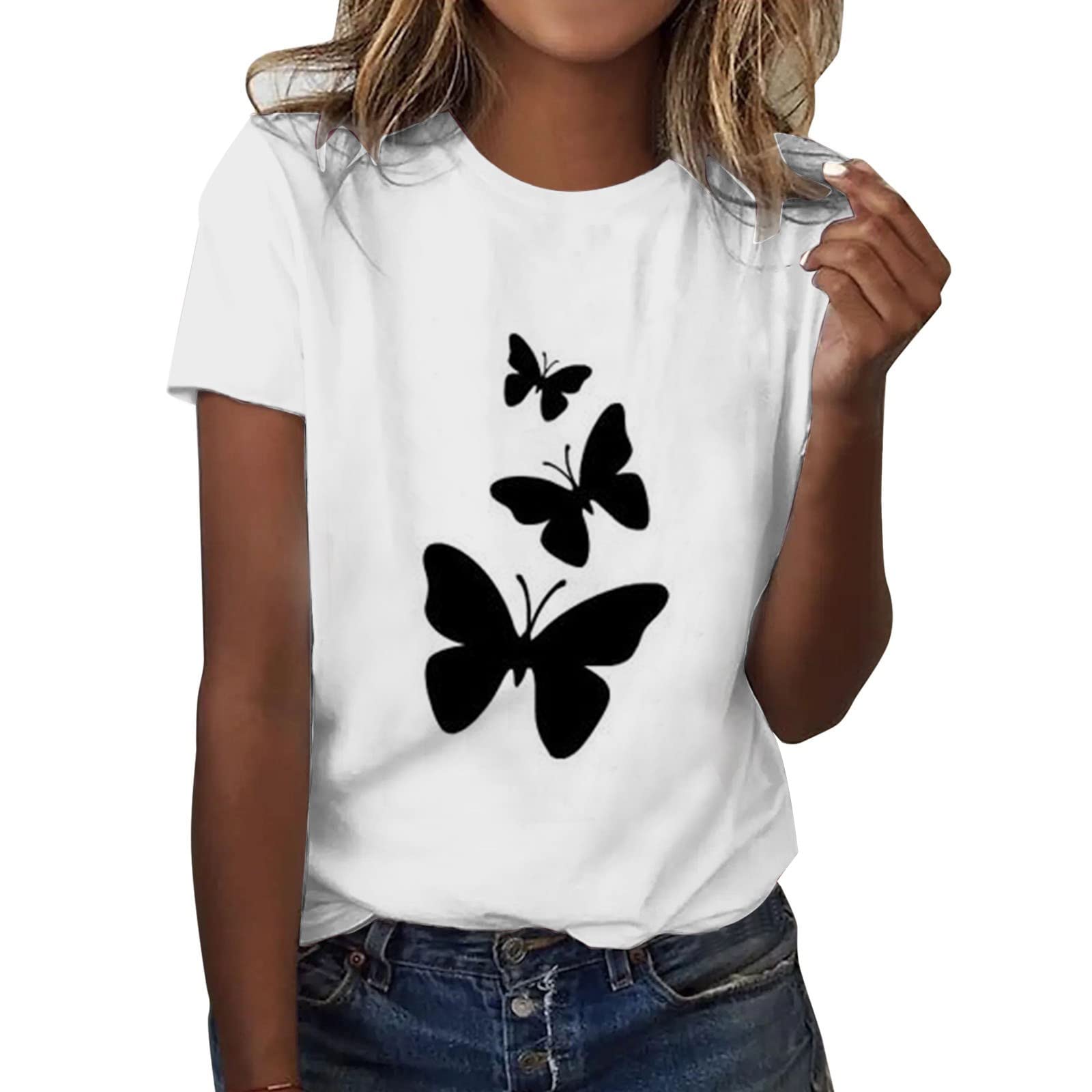 Genérico Camiseta de Manga Corta con Cuello y Estampado Casual Simple para Mujer Camisetas Interior Mujer Manga Larga