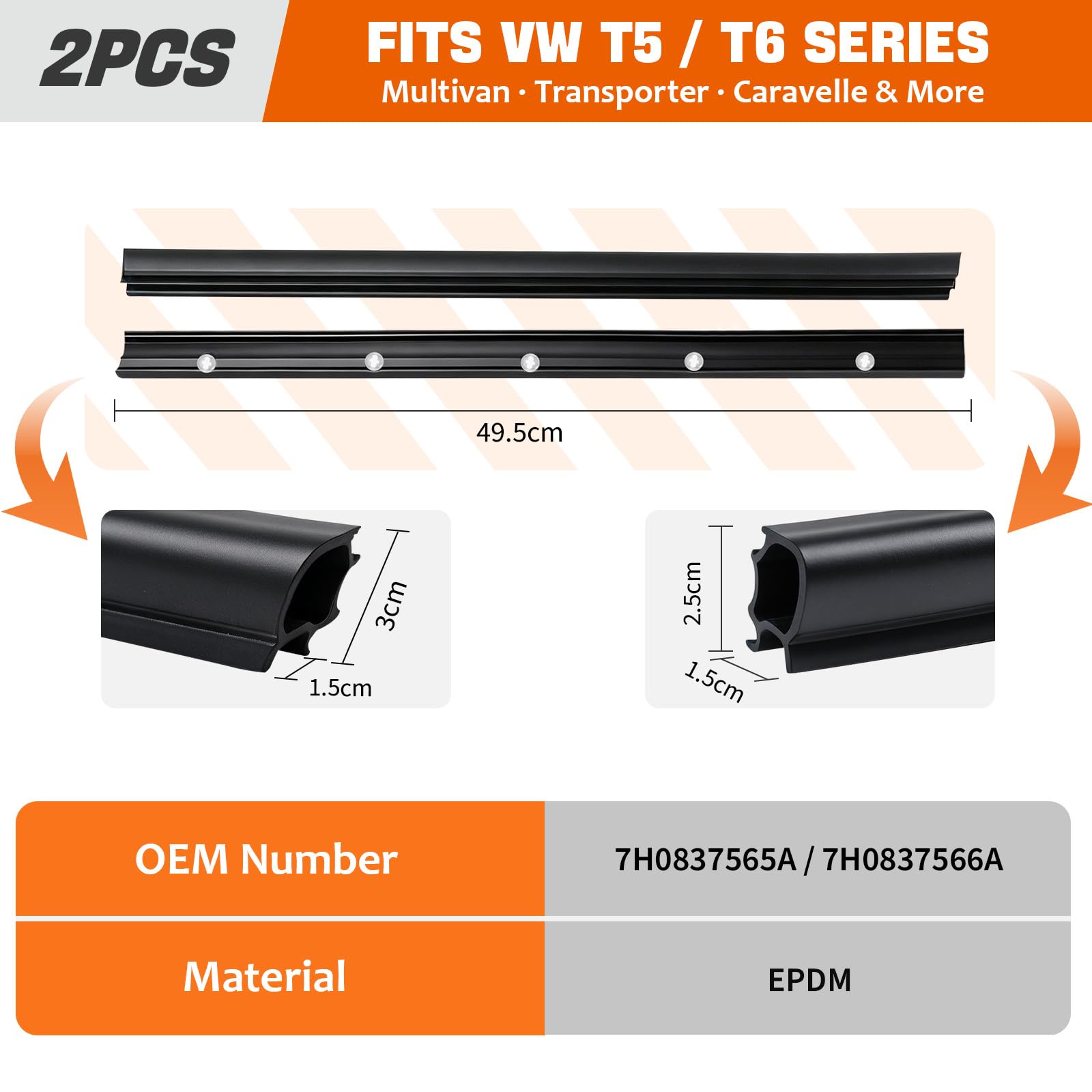 EFUTURETIME 2 Pezzi Guarnizione Porta Gomma Compatibile con VW T5 T6 Multivan Transporter Caravelle, Copertura Gomma Porta Auto Resistente alle Intemperie per Batticalcagno Anteriore (Sinistra/Destra)