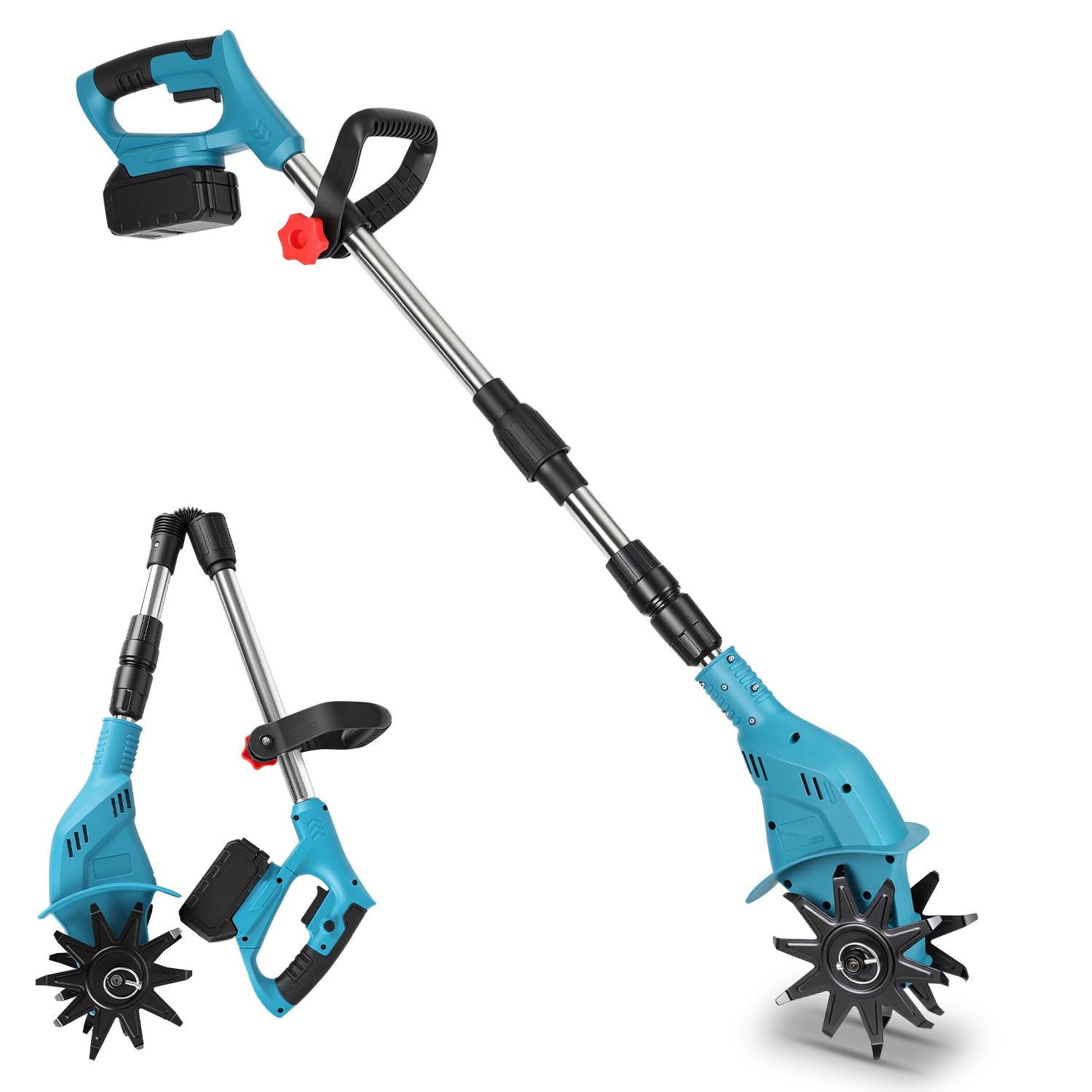 Zappa a batteria da 550 W, larghezza di lavoro 20 cm/profondità 15 cm, motozappa senza fili, blu e nero, manico regolabile