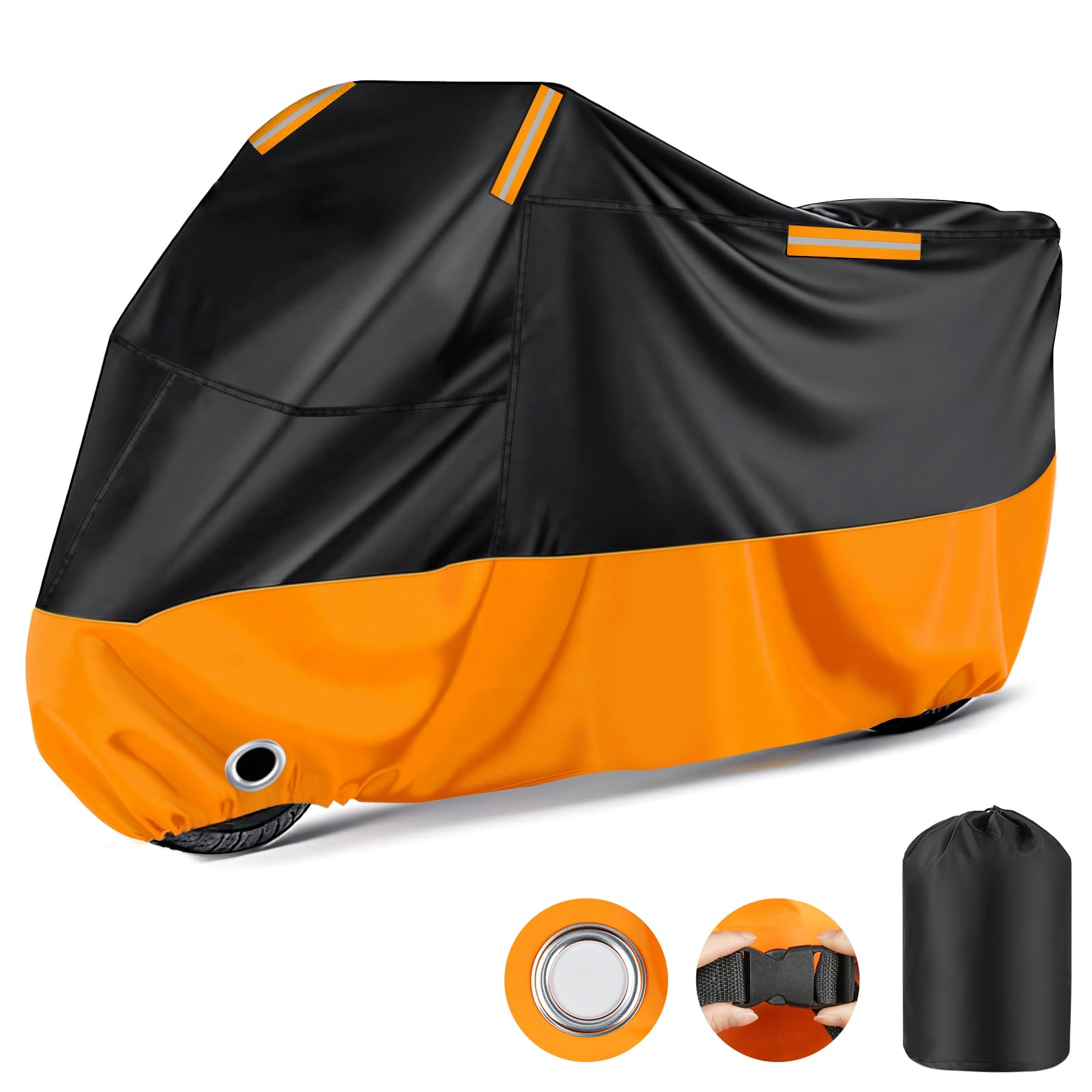 Funda Moto Impermeable Exterior Interior, 210D Tela Oxford con Tiras Reflectantes Resistente Agua, Sol y a Los Excrementos de Pájaros para Variedad de Motocicletas-265x105x125CM — view 2