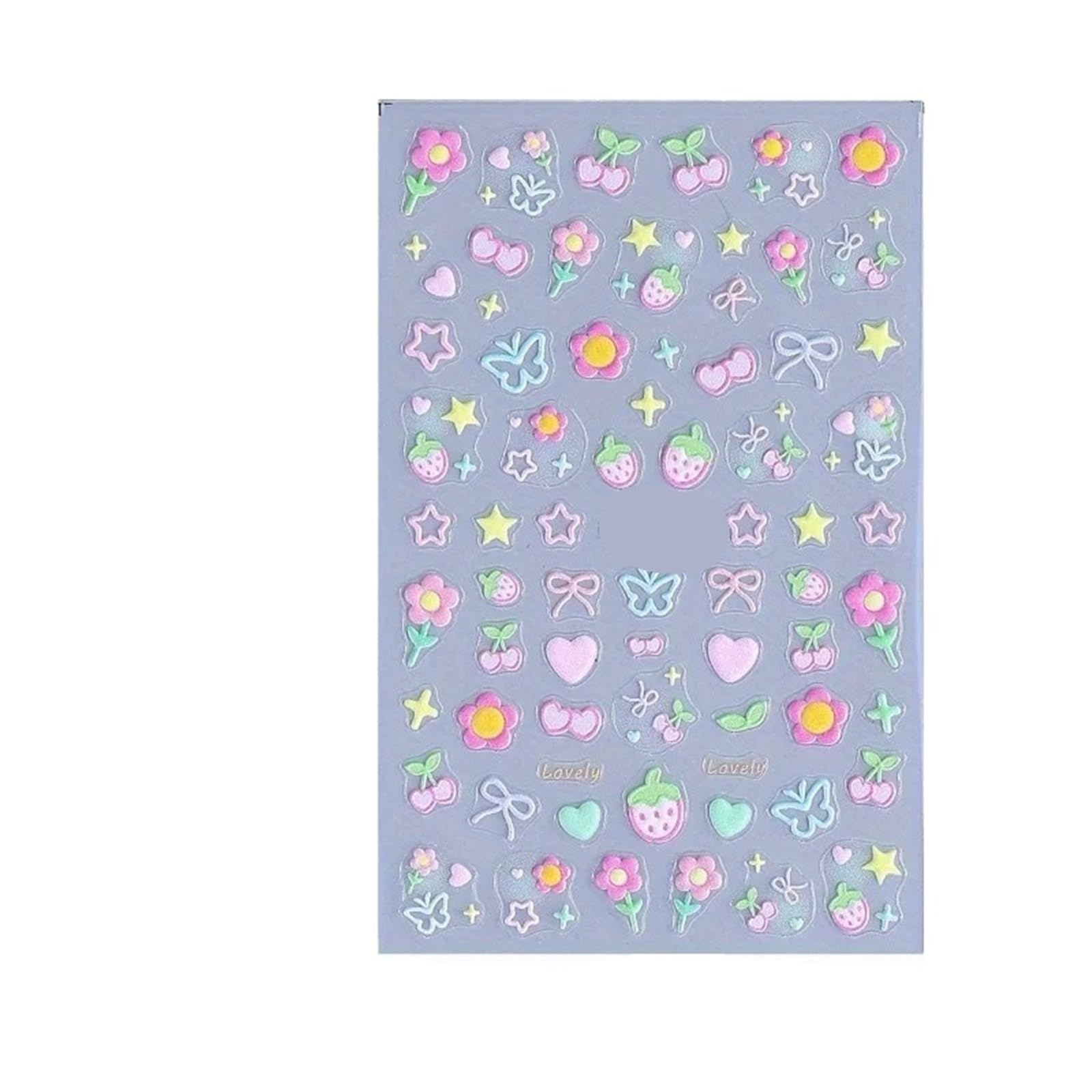 4pcs Cute Cherry Strawberry Heart-Shaped Nail Stickers - Self-Adhesive Nail Art for DIY Gifts
