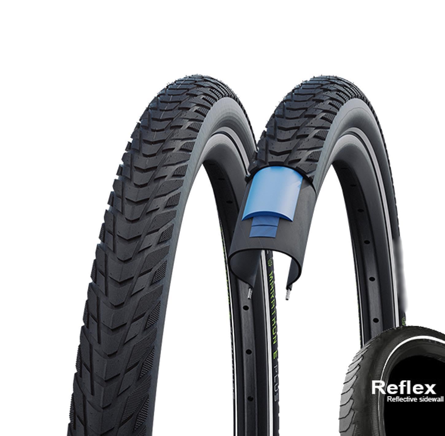 2 x Schwalbe Marathon E-Plus Smart D-Guard E-50 Schwarz-Reflex 50-584 inkl. Reifenheber