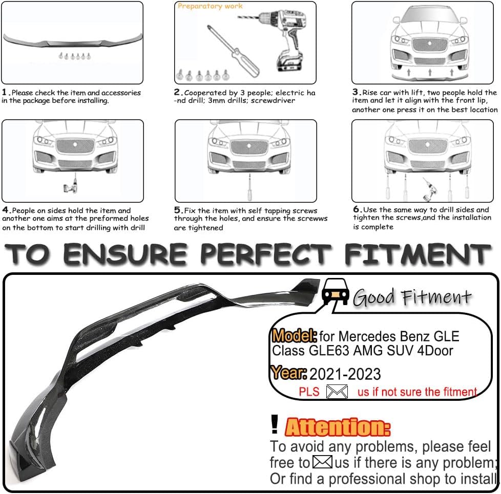 Carbon Fiber Front Lip for Mercedes Benz GLE Class GLE63 AMG SUV 4Door 2021-2023 Front Bumper Lip Chin Spoiler Factory Outlet