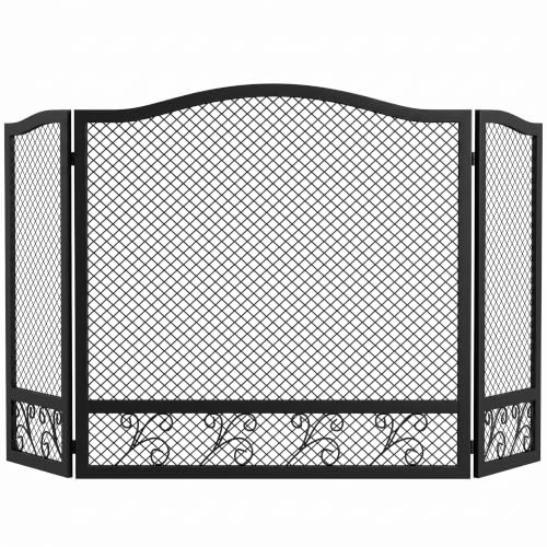 HOMCOM Salvachispas para Chimenea Plegable de 3 Paneles, 107x60 cm, Negro