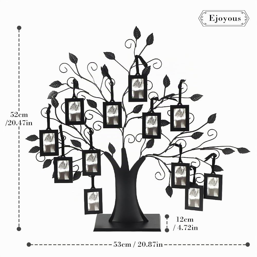 Ejoyous Arbol Genealogico para Fotos, Marco de Fotos de árbol Genealógico, 6 Colgantes/12 Fotos Colgantes Familiares, árbol de Visualización con Marcos de Fotos Colgantes(L-Con 12 marcos de fotos)