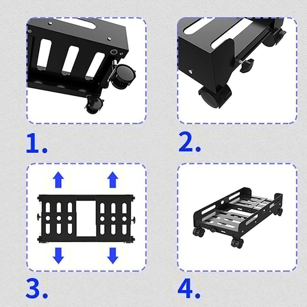 Adjustable PC Cart Stand – Rolling CPU Trolley with Locking Caster Wheels, Mobile Computer Tower Holder for Home & Office(Size:Large,Color:Black)