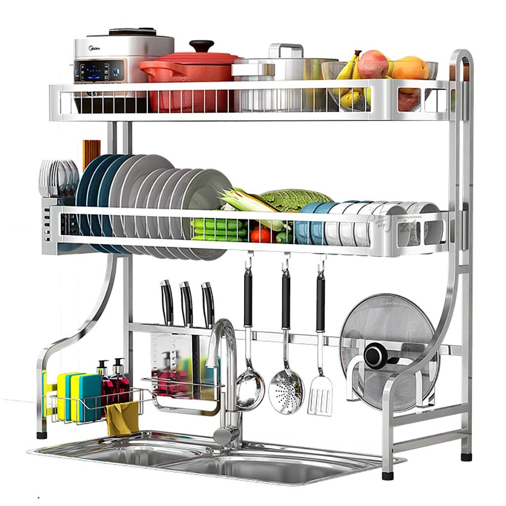 Estanteria Cocina, Estante escurridor de platos, estante de almacenamiento de suministros de cocina de 2 niveles, estante secador de platos hecho de acero inoxidable 304, resistente e independiente s