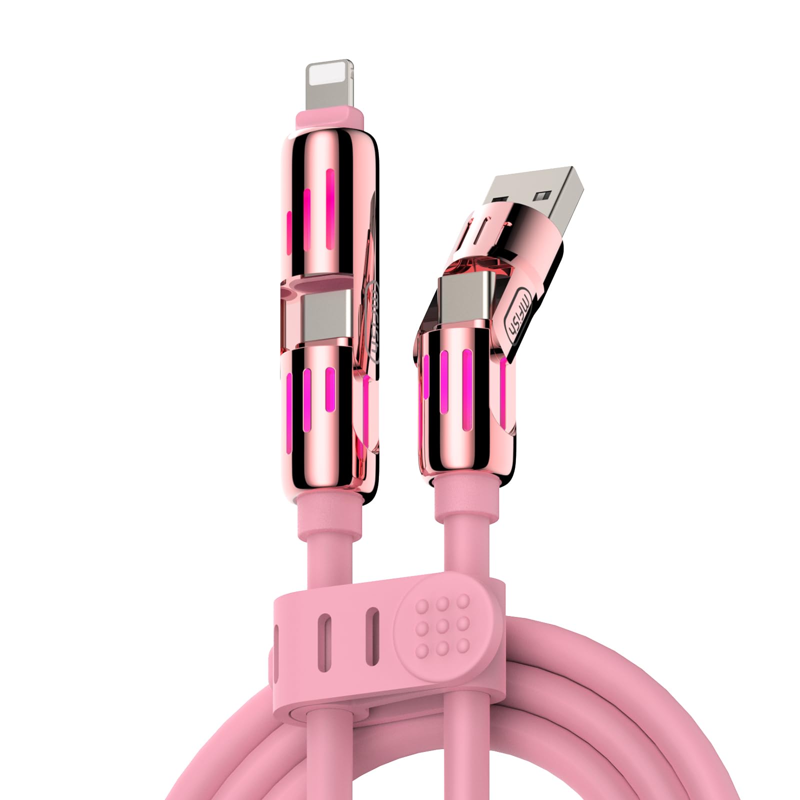 MFish 4-in-1 Multi USB Charging Cable -MAX 240W Fast Charging/Charger Cord with USB A+Type C for iPhone 16/15 14 13 iPad Samsung Galaxy MacBook iPad Tablets and More (Pink, 6.6Ft)