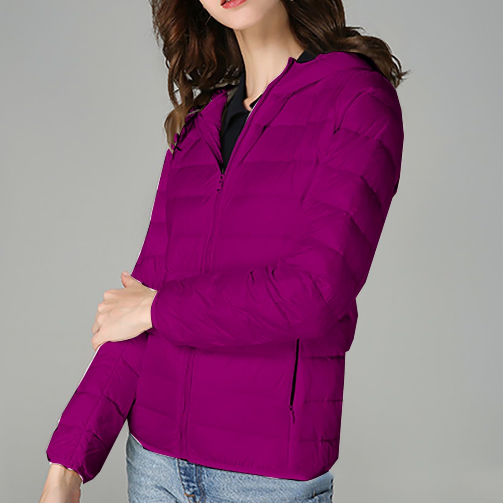 Piumino 100 Grammi Donna, Giacca Trapuntata Donna Invernale Con Cappuccio E Zip Giacca Imbottitura Calda Trapuntato Manica Lunga Taglie Forti Antivento Leggero Cappotto Per Quotidiano Viaggio