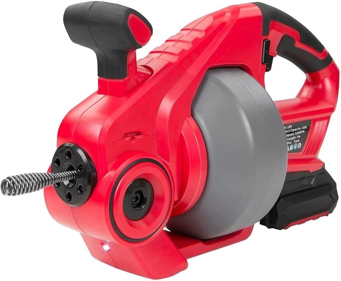 Drain Auger Automatic Feed Handheld Cordless Drain Clog Remover for 3/4" to 2"(19-50mm) Pipes, Drain Auger with 25Ft(7m) Replaceable Flexible Shaft, Snake Sink Clog Pipe Plumbing Power Tool Dredger