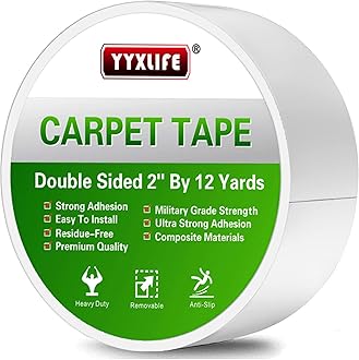 YYXLIFE Double Sided Carpet Tape for Hardwood Floors,Area Rugs Carpet Adhesive Removable Multi-Purpose Rug Tape Cloth Outdoor Steps,Heavy Duty Sticky Tape,2Inch x 12 Yards,Clean