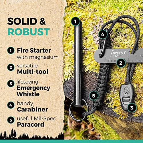 Freigeist® Flint And Steel | Ferro Rod | Magnesium Fire Starter | Fire Starter Survival Tool | 1/2" Thick Fire Steel | 20,000+ Strikes | Paracord Fire Starter (10Ft) #TOP2