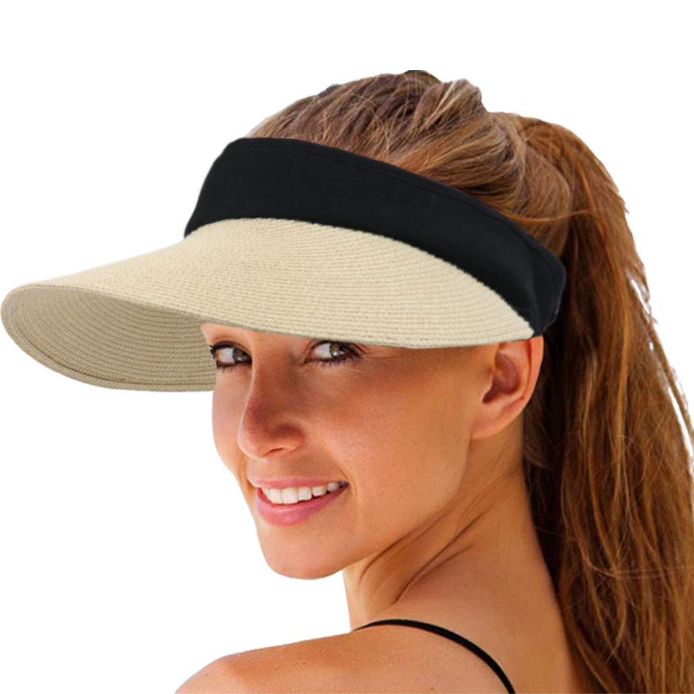 Cappello Visiera In Paglia Donna - Protezione UV, Traspirante, Per Spiaggia Ed Estate - Foto 2