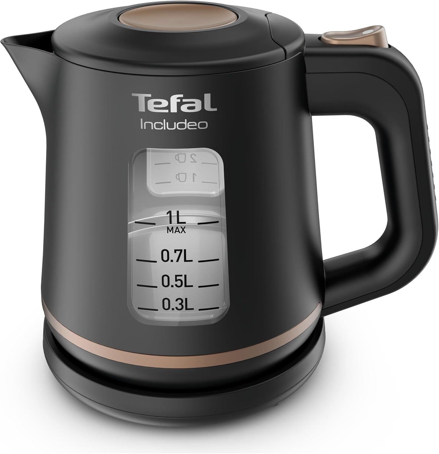 Tefal KI5338 Includeo Wasserkocher, Fassungsvermögen 1 L, Anti-Rutsch-Griff, einfach abzulesende Wasserstandsanzeige, 360°-Drehsockel, herausnehmbarer Filter, 2400 W, 23.3 x 16.6 x 20 cm