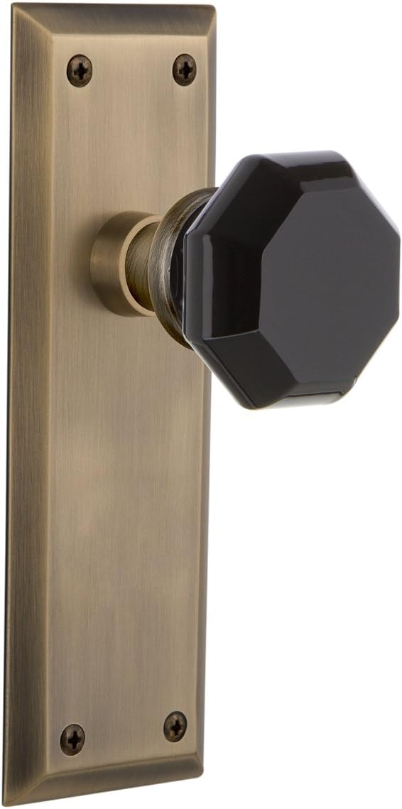 Nostalgic Warehouse 724831 New York Plate Privacy Waldorf Black Door Knob in Polished Brass, 2.375