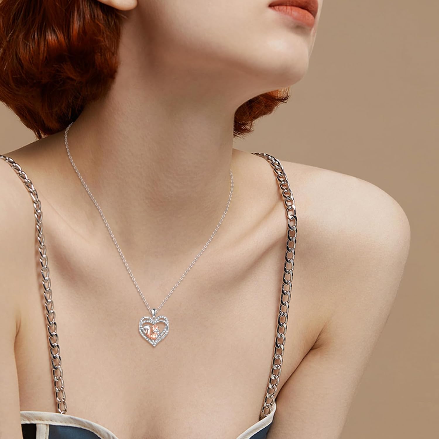 Squirrel Necklace 925 Sterling Silver Squirrel Animal Heart Pendant Jewelry Gift for Women - Image 2