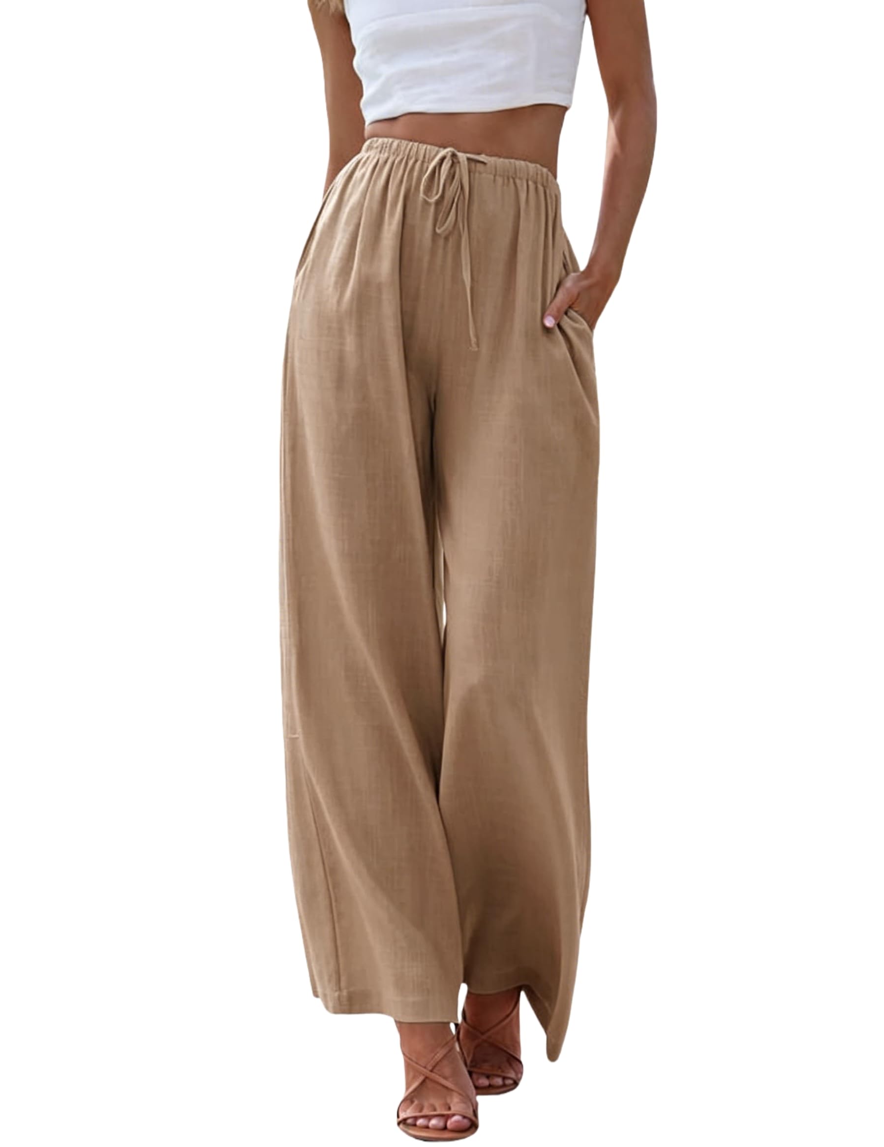 Cegerne Pantaloni di Lino Donna Pantaloni Estivi Leggeri Pantaloni Casual Lunghi Gamba Larga Pantaloni Mussola Palazzo Leggeri Ampi Pantaloni da Spiaggia Estivi con Tasche