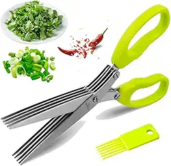 Tesoura De Cozinha 5 Laminas Inox Para Picotar Picar Alimentos, Legumes, Salsa, Cebolinha, Cheiro verde Cortador de ervas, Talos, Carne, Bacon, Queijos, Frango Multifuncional Para uso culinário