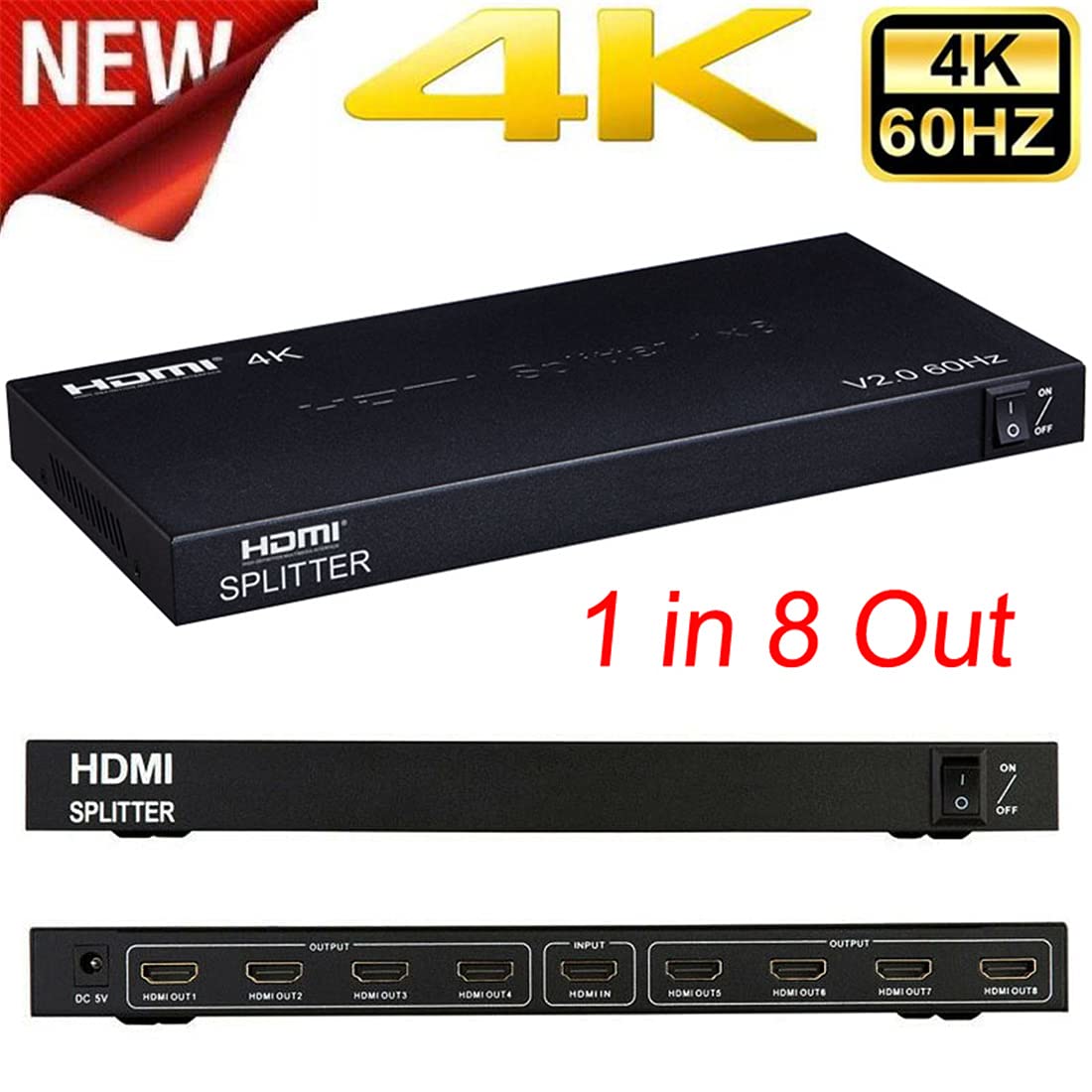 Splitter HDMI 4K 60 Hz 1x8 1 IN 2 4 6 8 Uscita Splitter HDMI 1x2 1x4 Convertitore video HDMI 2.0 1080P per PC PS4 DVD a TV MONITOR (HDMI2.0-Splitter 1X8)