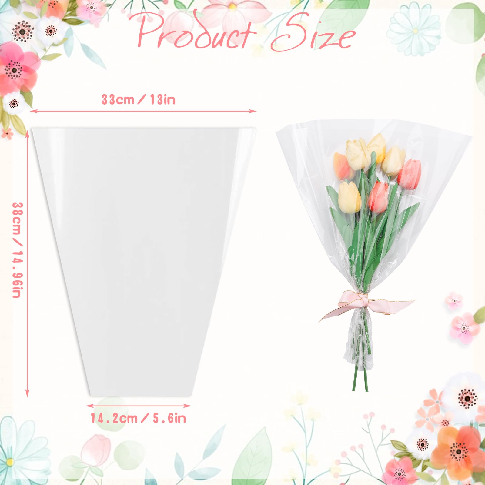 SOLUSTRE Sacchetti Per Bouquet Di Rose Singoli, 100 Pezzi Maniche Decorative Trasparenti, Buste Da Imballaggio Professionali Per Fioristi e Confezioni Regalo, Per Occasioni Speciali