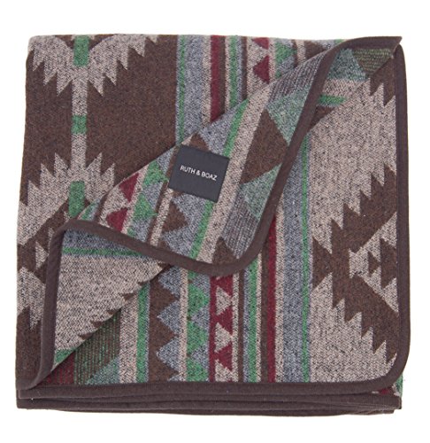 RUTH&BOAZ Outdoor Wool Blend Blanket Ethnic Inka Pattern(L) (Green, Large)