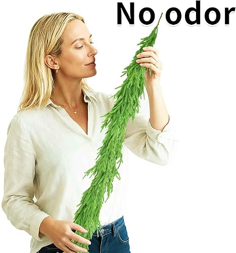 Miniatura 4 de 2 guirnaldas de pino Norfolk, guirnalda de pino artificial realista de 6 pies, pancarta de Navidad incluida, guirnalda verde para manto, mesa,