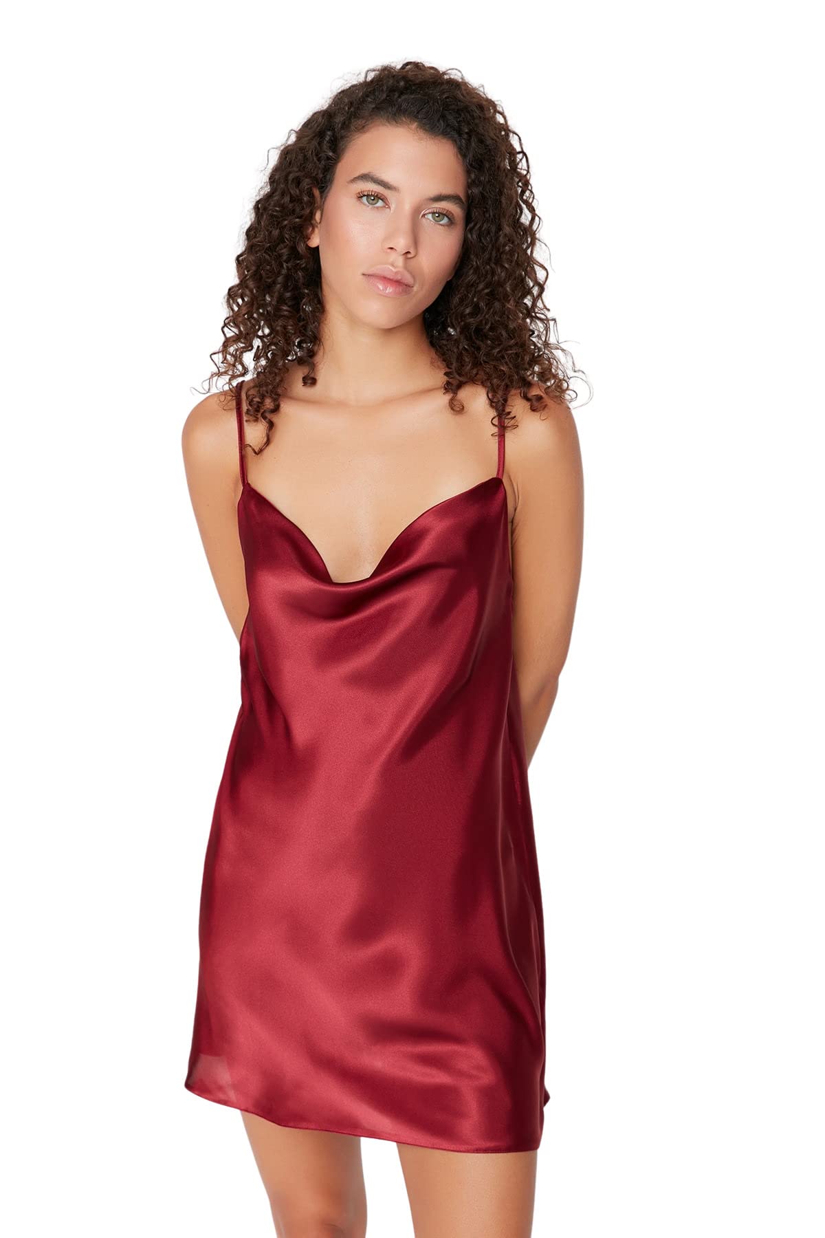 Trendyol Women Homewear Midi Basic Fitted Woven Nightgown Burgundy