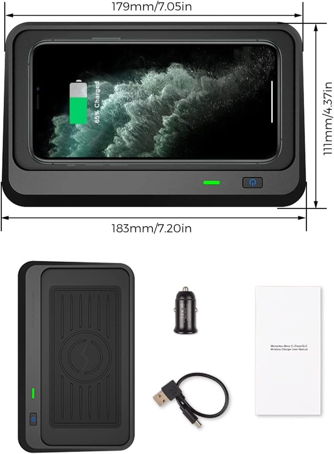 Bezprzewodowa ładowarka samochodowa Discovery, 15 W bezprzewodowa szybka ładowarka do telefonu, bezprzewodowa ładowarka do konsoli środkowej, kompatybilna z telefonami obsługującymi Qi.
