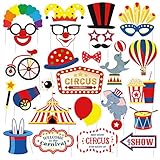 SWYOUN 27PCS Carnival Circus Photo Booth Props Birthday Party Decorations Supplies