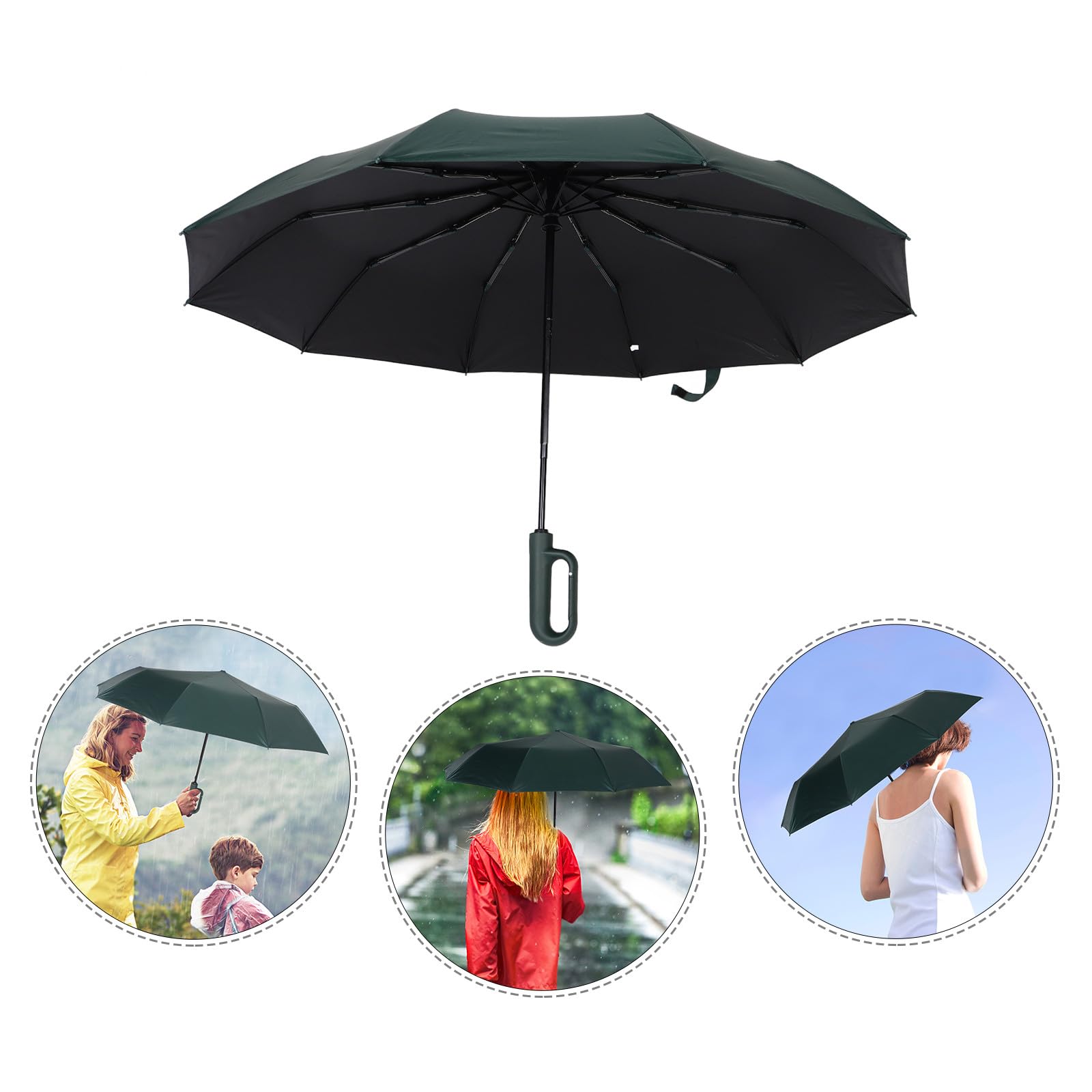 ibasenice Parapluie Pliant Automatique 10 Branches 3 Volets Revêtement Noir Anti-uv Vert Léger Compact pour Voyage Protection Pluie et Soleil Homme Femme Portable Style Plusieurs styles