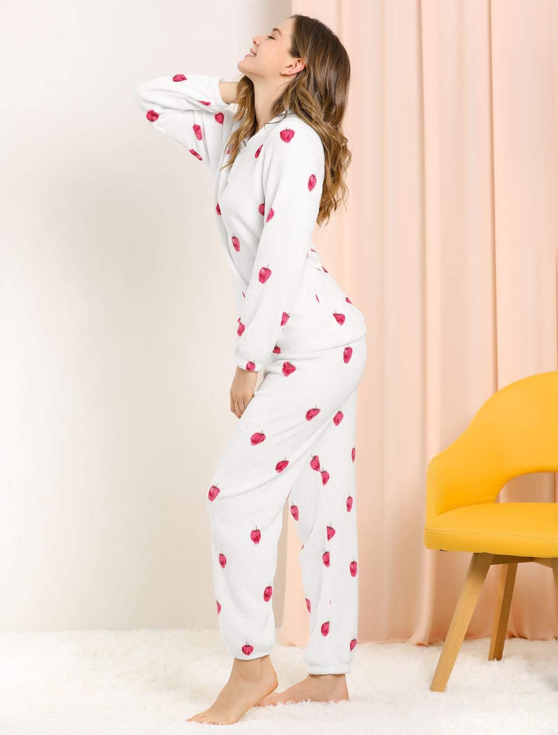 Allegra K Winter Flannel Pajama Sets for Women Cute Printed Long Sleeve Nightwear Top and Pants Loungewear Soft Sleepwears - Image 4