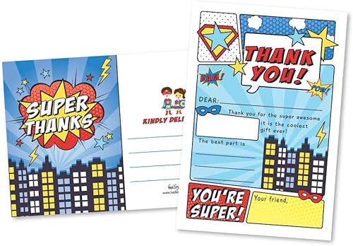 25 tarjetas de agradecimiento para niños con temática de superhéroes y cómics, diseño de Hero Bam para niñas y niños, tarjetas de notas únicas para disponible en Yaxa Guatemala
