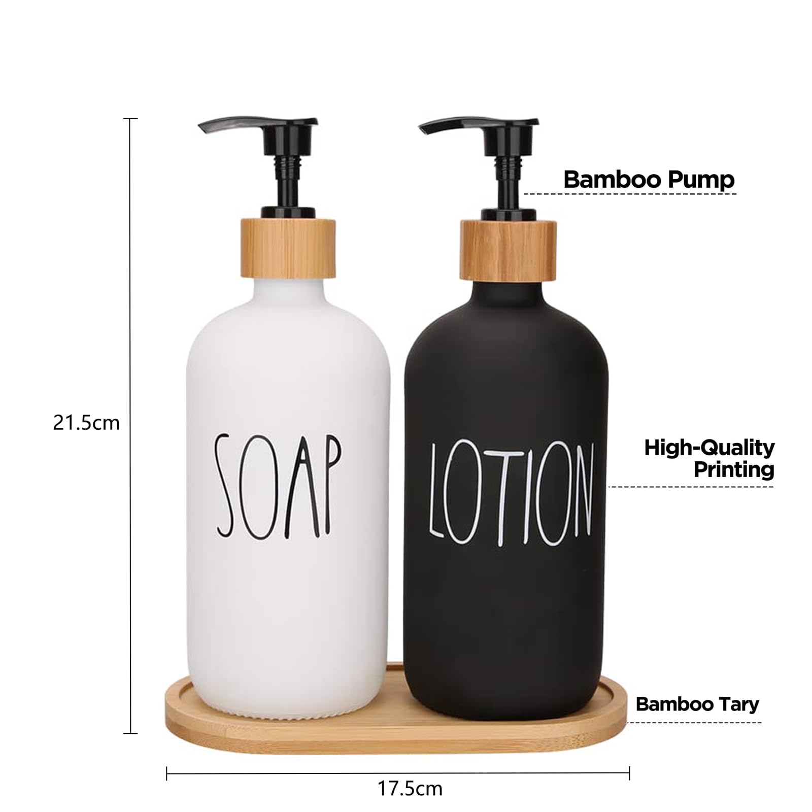 Hniuyun Bathroom Soap Dispenser Set, Glass Soap Dispenser with Bamboo Pump & Tray - Image 2