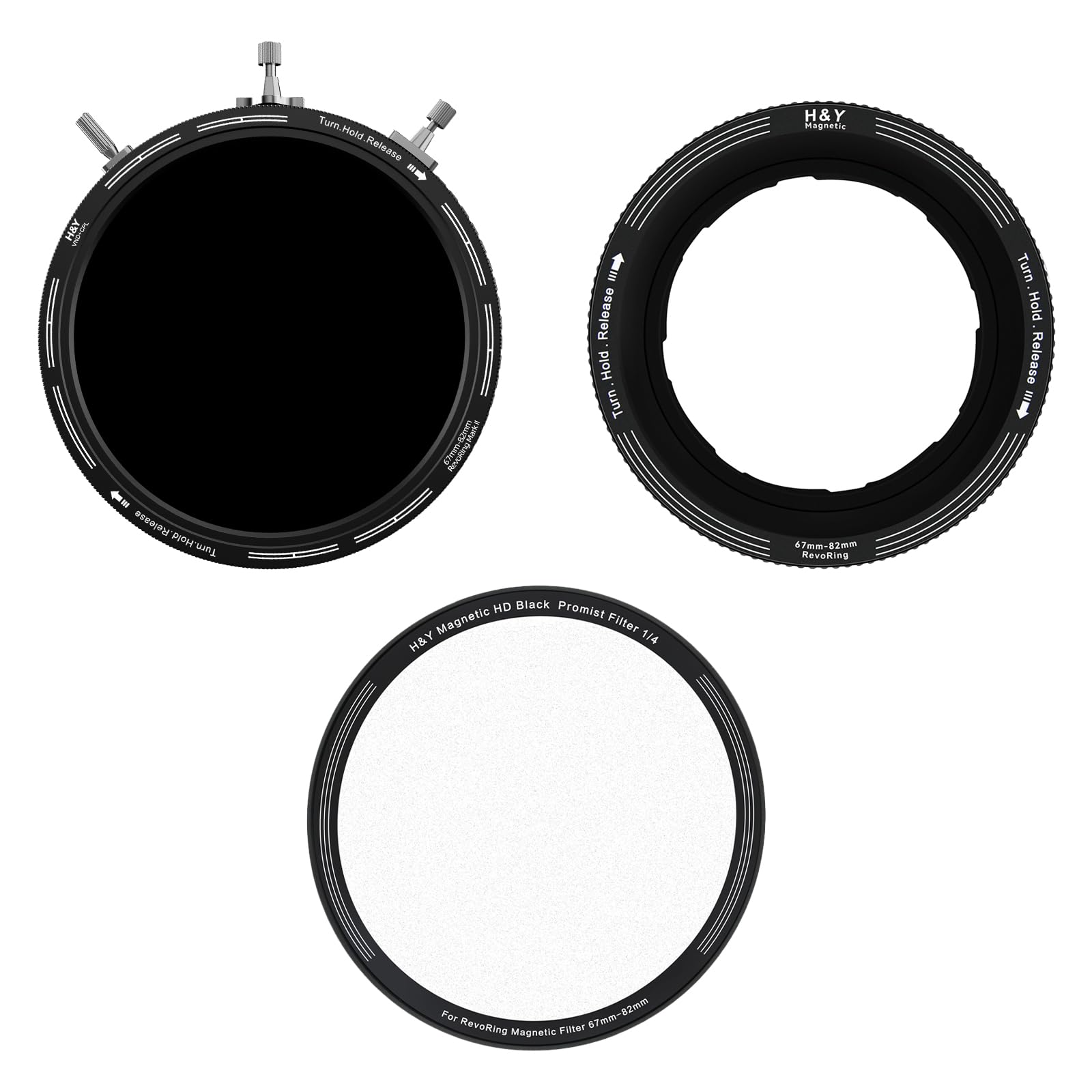 H&Y RevoRing MKⅡ 67-82mm Variable ND Filter CPL Polarizer Step-Up Ring, 1/4 Black Promist for Vlog Portrait Photography