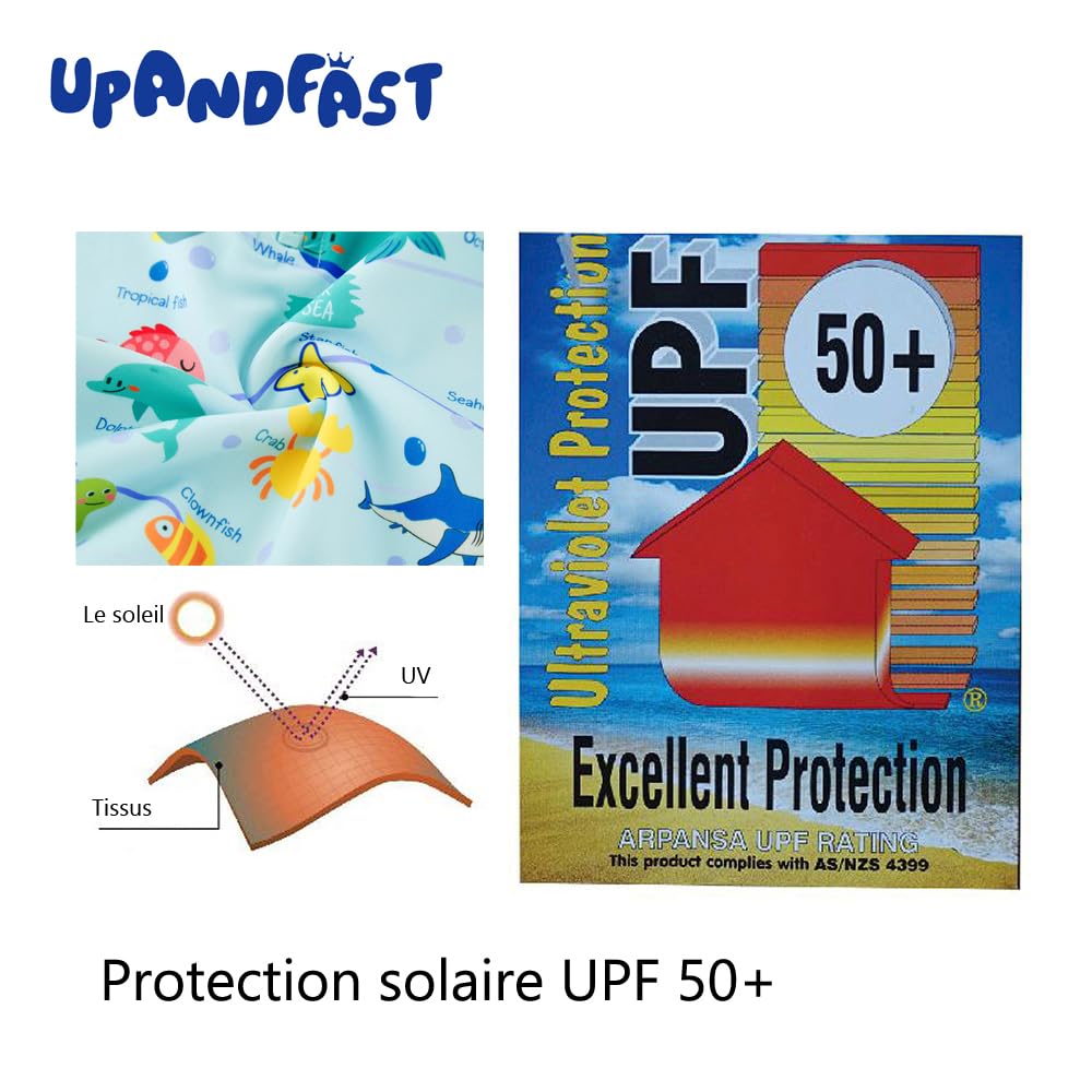 upandfast Maillot de Bain Une pièce avec Fermetures éclair pour bébé garçons Maillot de Bain pour bébé Protection Solaire UPF 50+ avec Chapeau de Soleil - 4