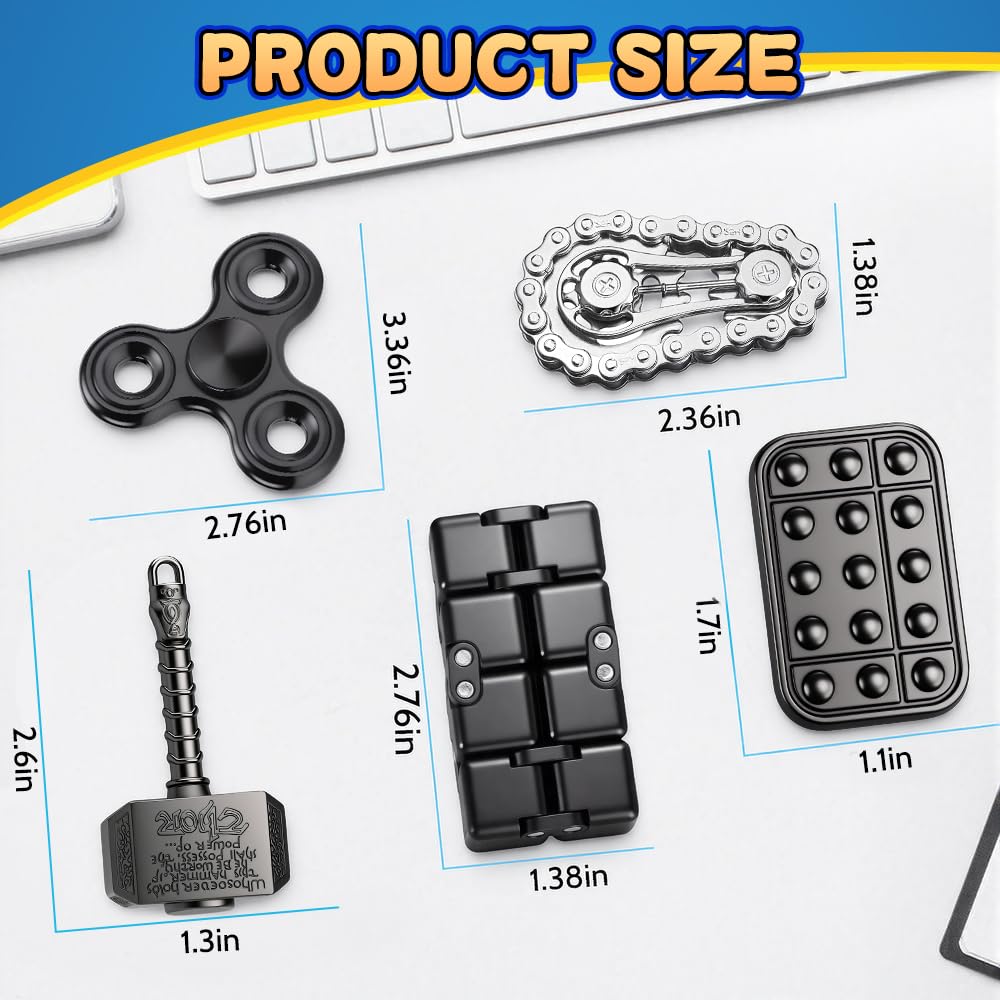 5 Pcs Fidget Toys Adults Kids, Metal Fidgets Spinner, Hand Hammer Finger Spin Toy - Image 2