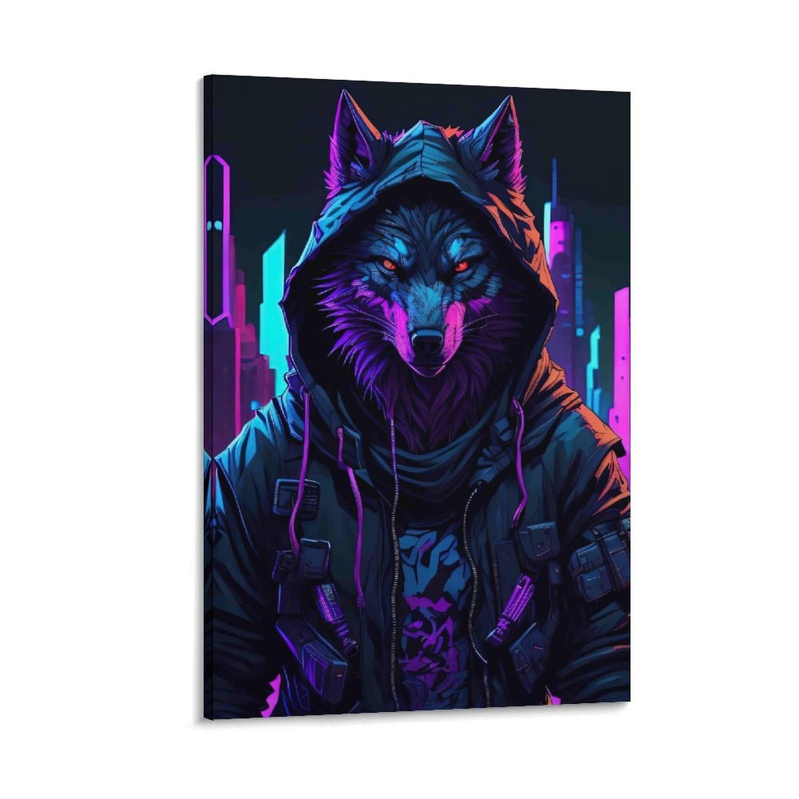 DHBANEIOK Cyber Wolf Hoodie Poster Artwork Giclee Canvas Prints Modern Wall Art Picture Wall Hanging for Bathroom Wall Decor 20x30inch(50x75cm)
