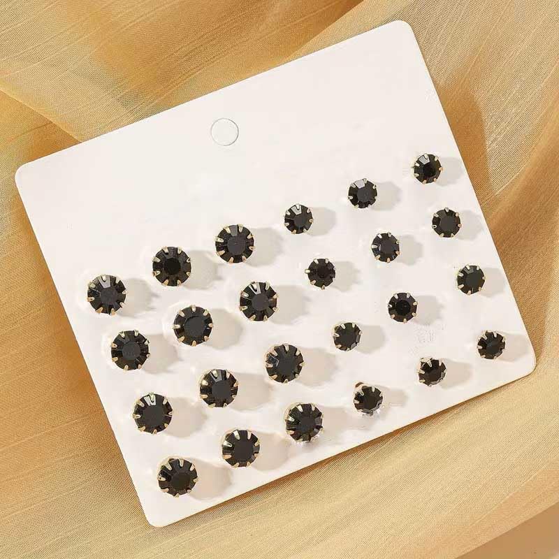 Image of 24Pairs Shiny Zircon Stud Earrings Set for Women Men Daily Use Black & White Color Crystal Ear Studs Small Rhinestone Ear-Rings Gemstone Earring Tops Office Wear