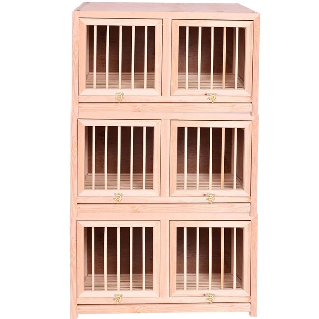 Pigeon Cage Pull-Out Manure Tray Easy to Clean Breeding Box Flip-up Double Door Stackable Wooden Bird Cage(23.6IN*3)