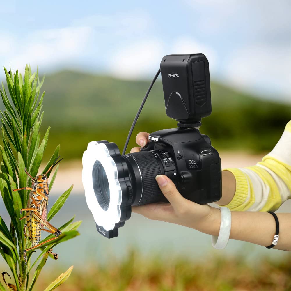 Marco Flash LED Ring compatibile con Canon, compatibile con Nikon Pentax, compatibile con fotocamere Olympus, con 8 supporti ad anello