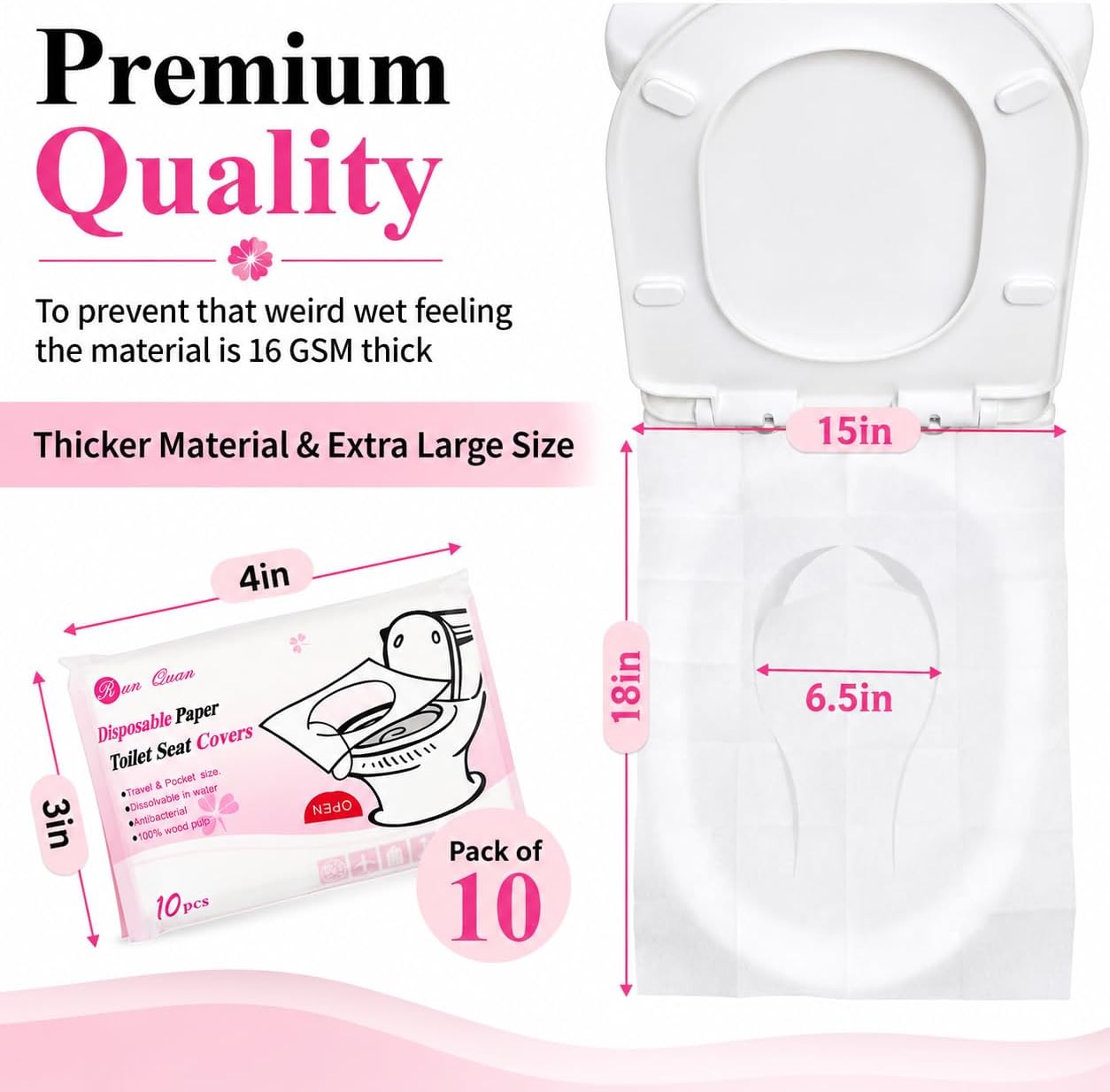 100 Pcs XL Toilet Seat Covers Disposable Flushable Paper for Potty Training