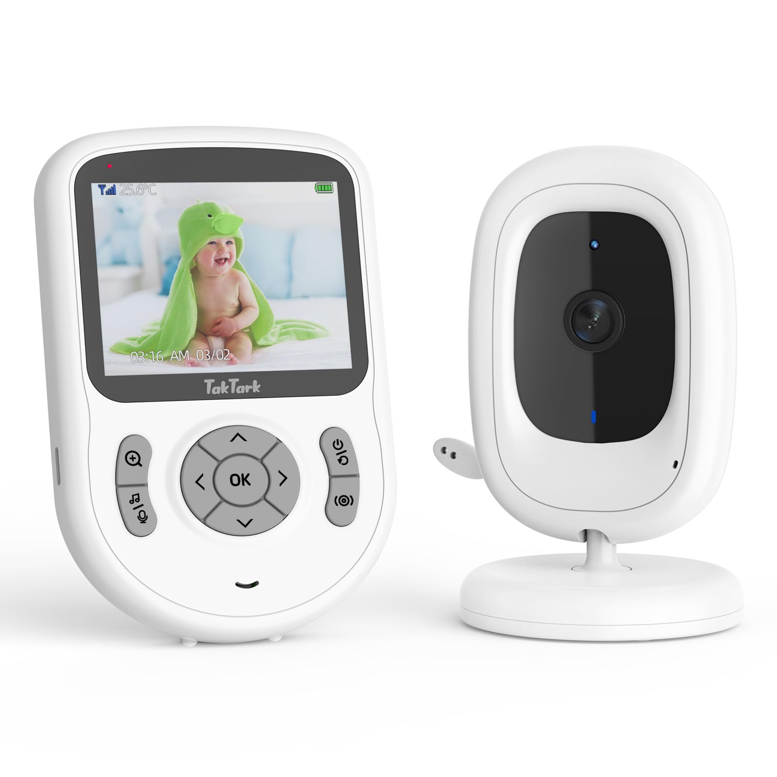 TakTark Camara Vigilancia Bebe, 2,8" 720P IPS vigilabebés con cámara 20 Horas Standby,Camara Vigilancia sin WiFi/App,VOX,conversación bidireccional,visión Nocturna,3xZoom,Vigilancia de la Temperatura