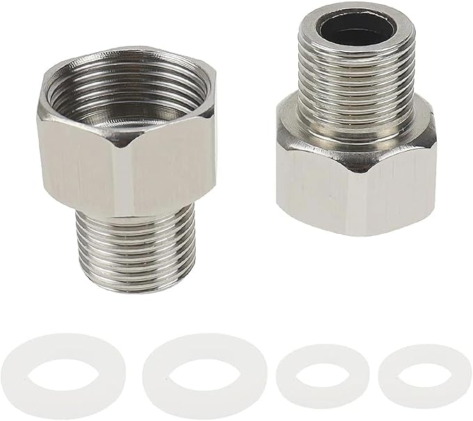 2 Piezas Conector Grifo Manguera G 3/4 a G 1/2 Adaptador Roscado Grifo Ducha de Acero Inoxidable Universal Ahorro de Agua para Aireador de Grifo 4 Arandelas Ideal para Cocina Baño Jardín
