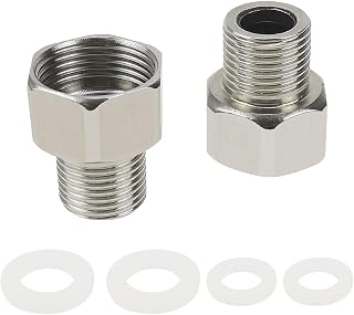2 Piezas Conector Grifo Manguera G 3/4 a G 1/2 Adaptador Roscado Grifo Ducha de Acero Inoxidable Universal Ahorro de Agua para Aireador de Grifo 4 Arandelas Ideal para Cocina Baño Jardín