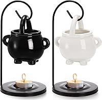 Jucoan 2-Pack Hanging Pagan Cauldron Oil Burner - Ceramic Witches Cauldron Wax Melt Tealight Holder for Halloween, Wiccan Rituals & Gothic Decor
