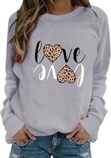 MUDUH Women's Cute Print Tops Shirt Long-sleeved Valentine's Day Sweatshirt Casual Blouse Pullover Casual Top Shirt Women Fall Top