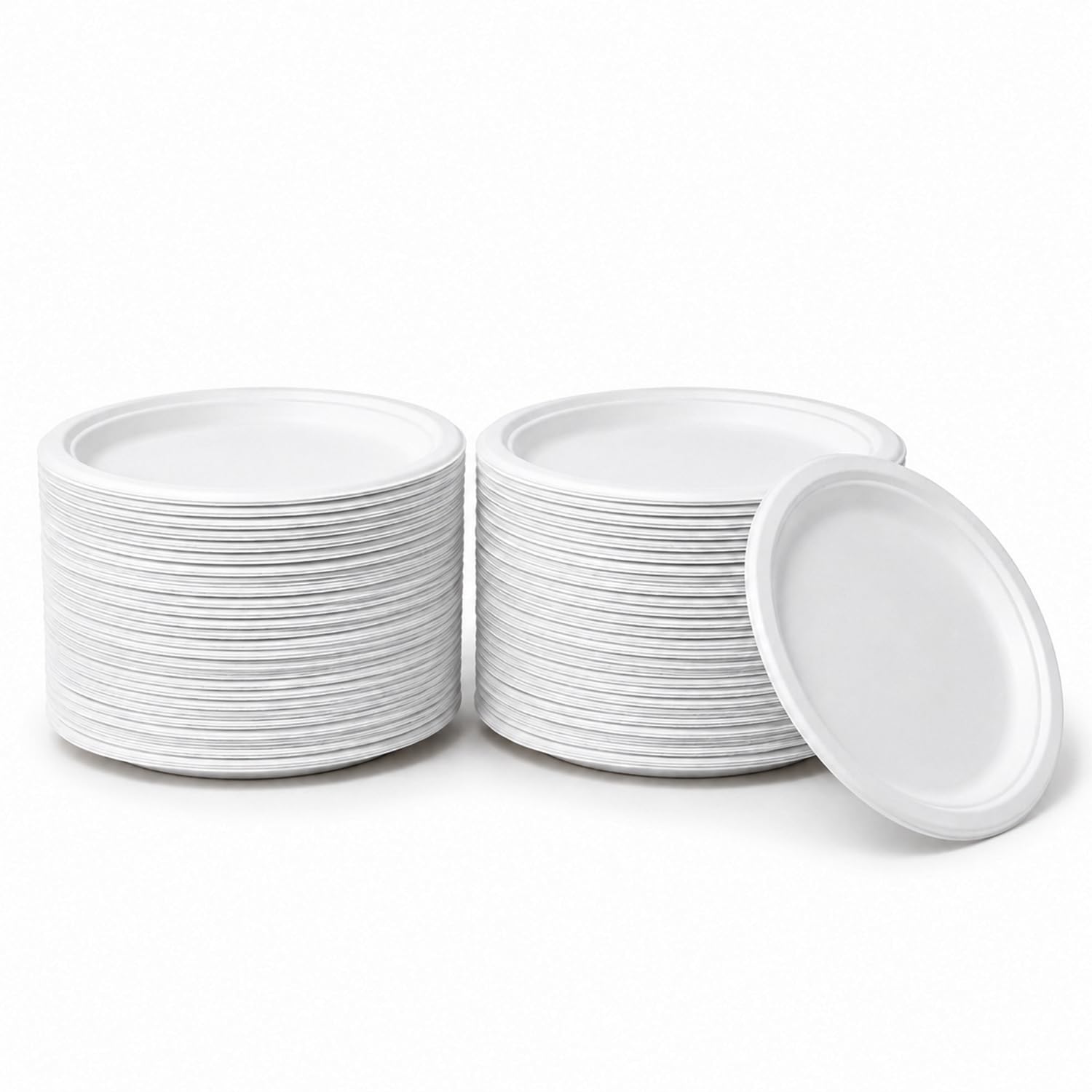 Bonkaso 10 Inch, Pack of 100 Bagasse Disposable Round Plates (White)| Eco-Friendly Sugarcane Paper Plates | Biodegradable, Compostable & Sturdy | Ideal for Snacks, Desserts, Parties, Weddings & Events