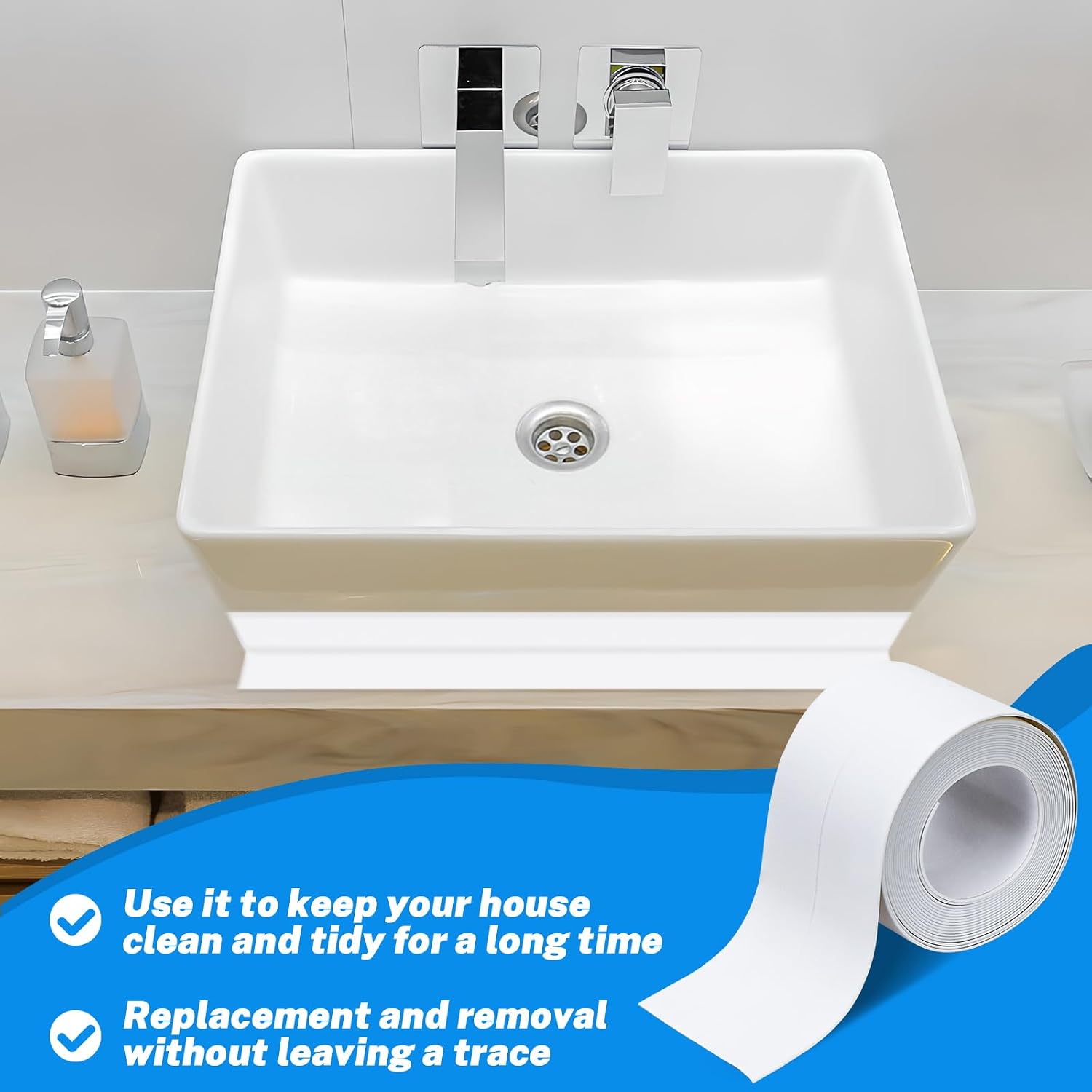 2 Rolls Widened Caulk Tape 2.3''x10.5FT for Stronger Adhesion, Waterproof Self Adhesive Toilet Caulk Strip, White Sealing Caulking Tape for Toilet Base Bathroom Shower Bathtub